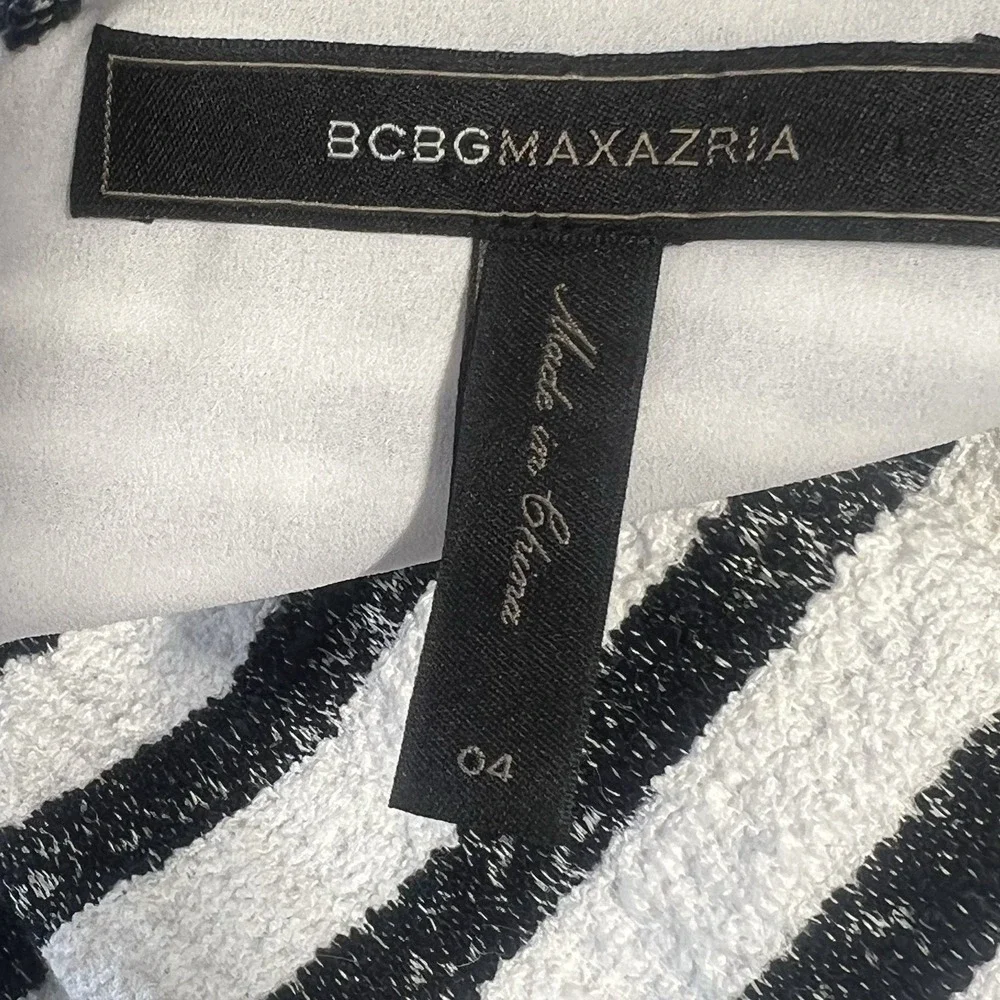 BCBGMAXAZRIA Piper V-Neck Peplum Mini Dress Deep‎ Back  Sz 4 Festival Striped